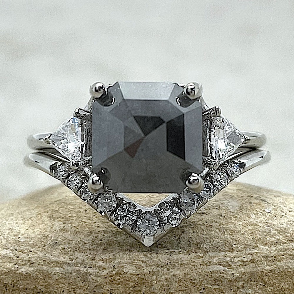 asscher cut salt and pepper diamond