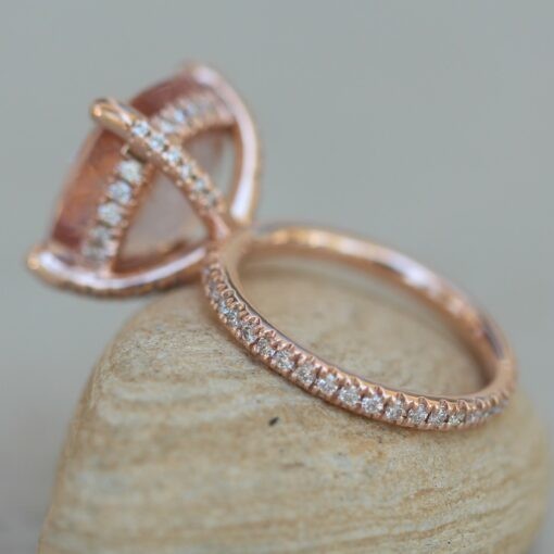 Cushion Cut Pink Morganite Ring with Diamonds 14k Rose Gold LS6252