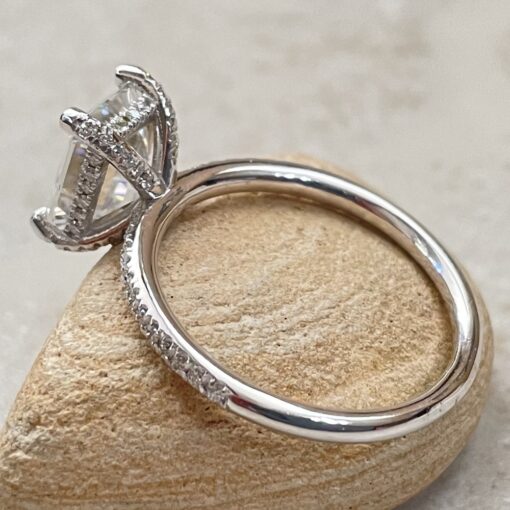 Diamond Prong Moissanite Ring Emerald Cut in Platinum LS6419