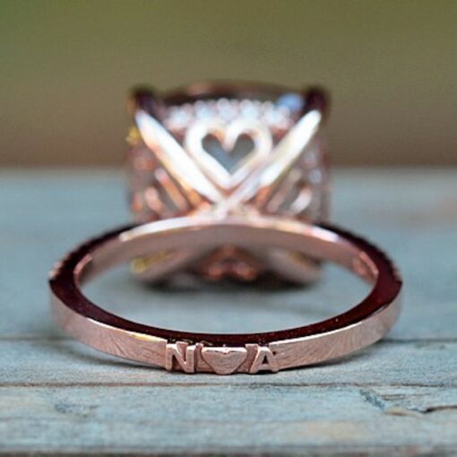 Personalized Morganite Bridal Set with Hearts 14k Rose Gold LS6593