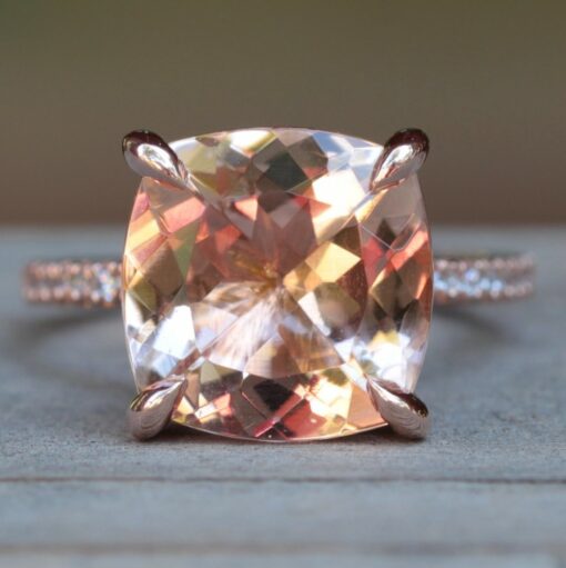 Personalized Morganite Ring Square Cushion in 18k Rose Gold LS5314