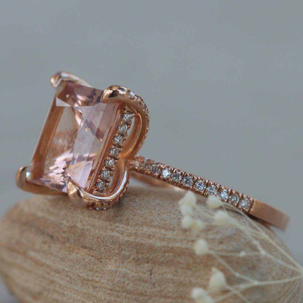 LS5900 12mm Genuine SolitaireAngeline Ring with Genuine F VS2 Diamonds Heart Morganite Engagement Ring by Laurie Sarah 