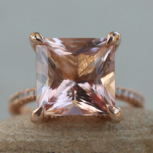 Princess Morganite Engagement Ring Peachy Pink 18k Rose Gold LS6211