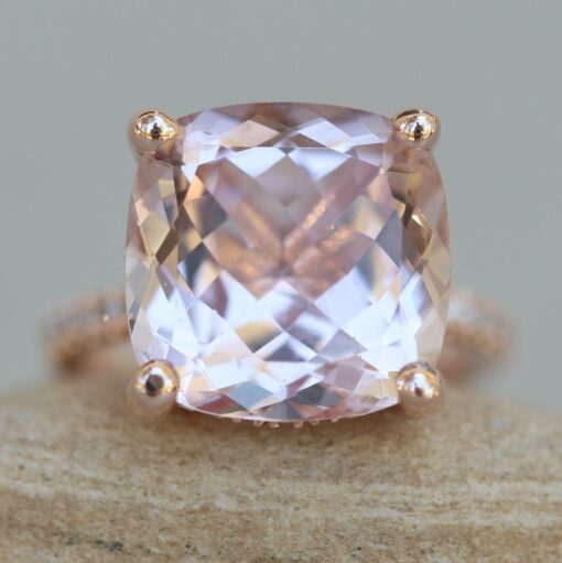 Rare Pink Morganite Engagement Ring Cushion Cut 18k Rose Gold LS6252