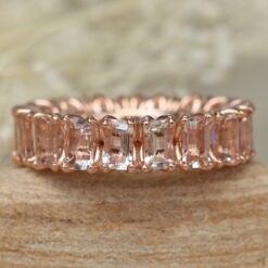 Emerald Cut Morganite Wedding Band Full Eternity 18k Rose Gold LS5935