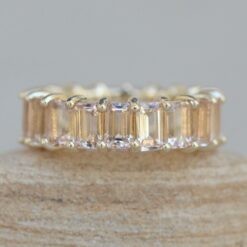 Emerald Full Eternity Wedding Band Peachy Pink 14k Yellow Gold LS5934