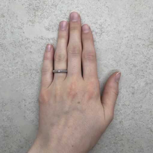 Filigree Wedding Ring with Diamonds Hand Shot in 14k White Gold LS5326