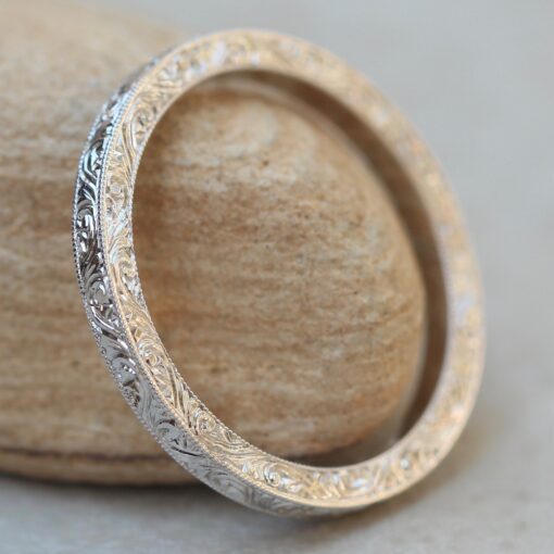 Full Eternity Engraved Wedding Ring in Solid 18k White Gold LS1813