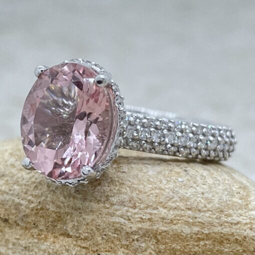 Pink Morganite Engagement Ring 10x8mm Oval Cut 14k White Gold LS6609