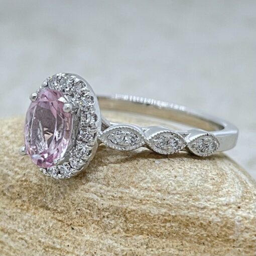 Pink Morganite Engagement Ring Oval Cut Single Halo in Platinum LS6610