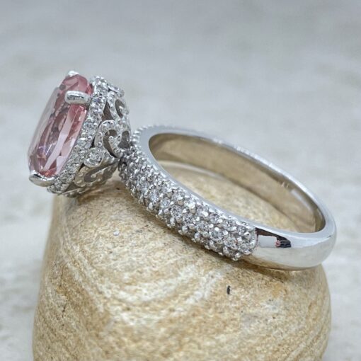 Pure Pink Morganite Ring with Filigree Basket in 14k White Gold LS6609
