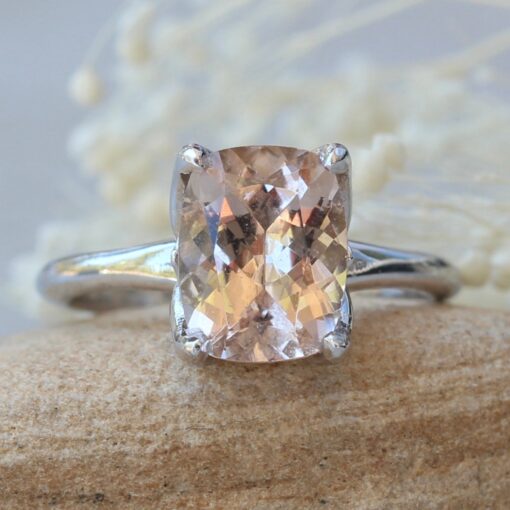 Rectangular Cushion Morganite Engagement Ring in 14k White Gold LS5864