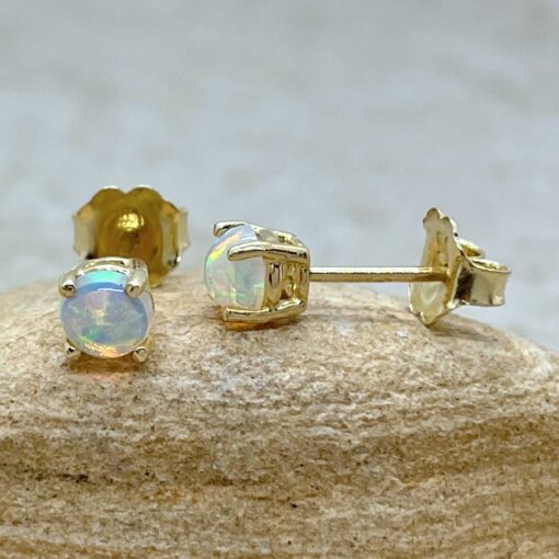 Round Crystal Opal Earrings October Baby Gift 14k Yellow Gold LS6441
