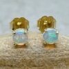 Round Crystal Opal Earrings October Gift in 14k Yellow Gold LS6441