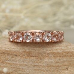 Round Seven Stone Morganite Wedding Band in Solid 14k Rose Gold LS5950