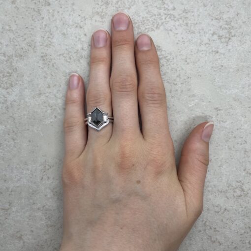 Salt and Pepper Diamond Wedding Set Hand Shot 14k White Gold LS6514