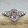 Single Halo Pink Morganite Engagement Ring Oval Cut in Platinum LS6610