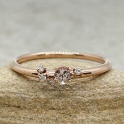 Minimalist Morganite Wedding Ring with Diamonds 14k Rose Gold LS6188