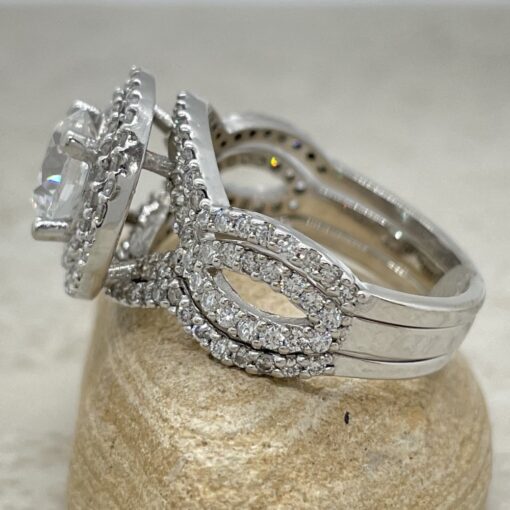 Lab Diamond Bridal Set with Contoured Bands in 14k White Gold LS1909