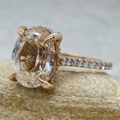 Light Orange Sapphire Engagement Ring Oval Cut 14k Rose Gold LS6371