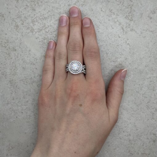 Round Simulated Diamond Bridal Set Hand Shot in 14k White Gold LS1909