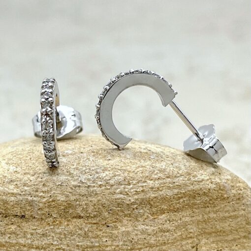 Cute Diamond Hoop Earrings Circle Shape in 14k White Gold LS6629