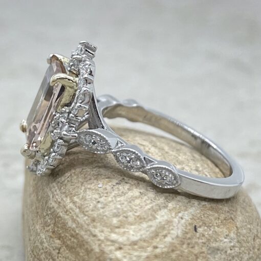 Half Eternity Morganite Engagement Ring Emerald 14k White Gold LS6600