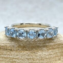 March Birthstone Wedding Band Round Aquamarine 14k White Gold LS6670