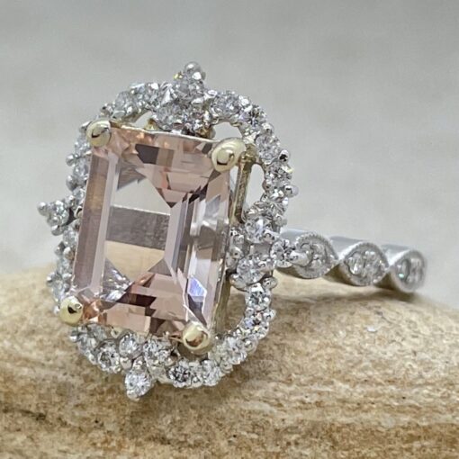 Single Halo Morganite Engagement Ring Emerald 14k White Gold LS6600