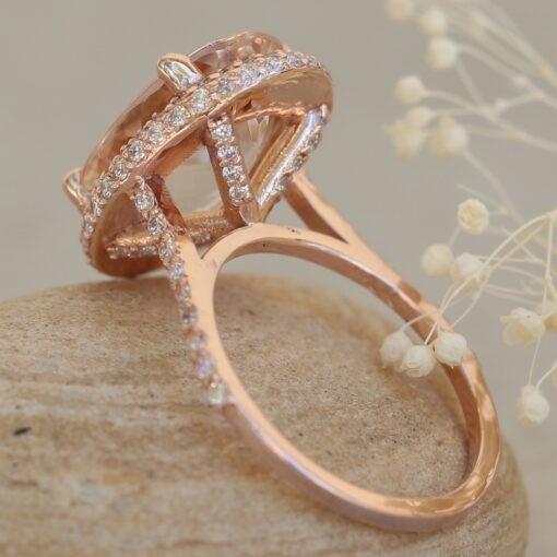 Cathedral Shank Morganite Ring with Double Halo 14k Rose Gold LS6110