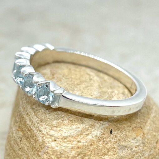 March Birthstone Ring Aquamarine Round Cut in 18k White Gold LS5363