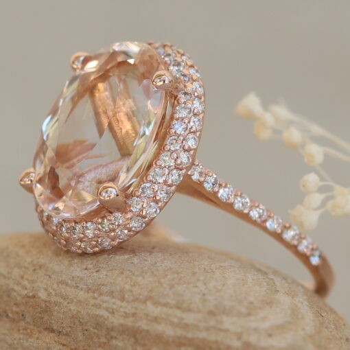Oval Morganite Engagement Ring with Diamonds in 18k Rose Gold LS6110