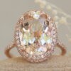 Oval Morganite Ring with Rounded Double Halo 14k Rose Gold LS6110