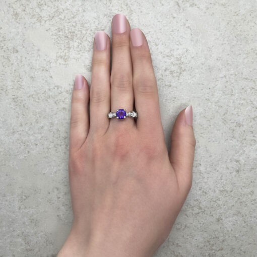Rich Purple Amethyst Ring with Stars Hand Shot 14k White Gold LS5890