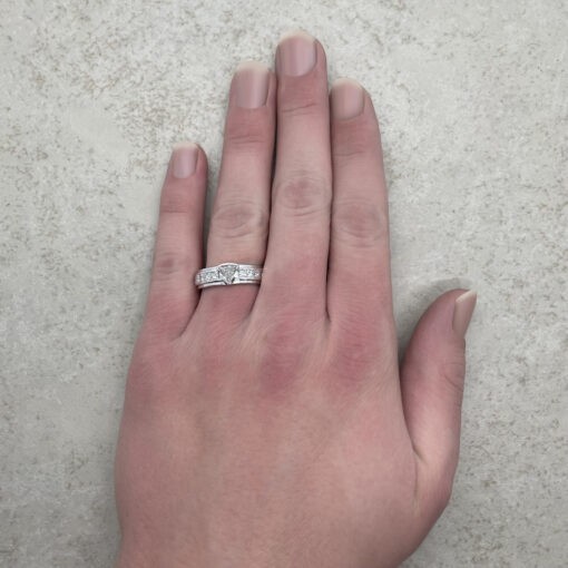 Half Eternity Diamond Wedding Band Hand Shot in 14k White Gold LS6613