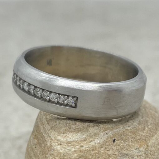 Half Eternity Man's Band with White Diamonds in 18k White Gold LS6651