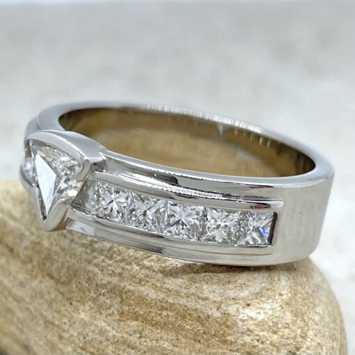 Trillion and Princess Diamond Man's Band in 18k White Gold LS6613