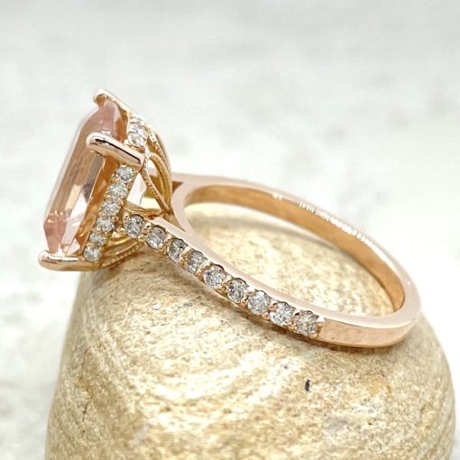 Cathedral Shank Morganite Engagement Ring in 18k Rose Gold LS6648
