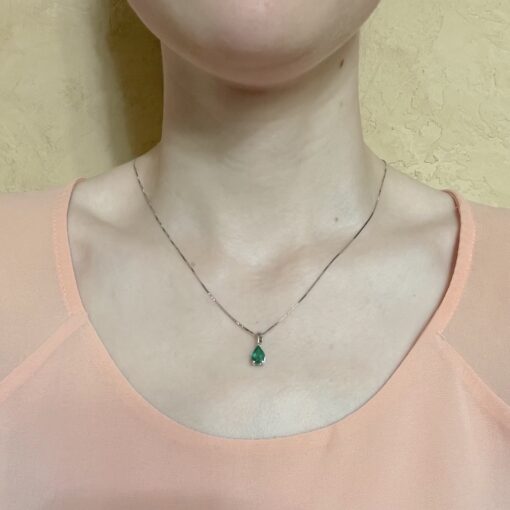 Emerald Birthstone Pendant Necklace Model Shot 14k White Gold LS6735