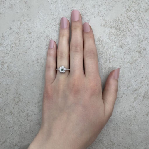 Emerald May Birthstone Ring Flower Hand Shot in Sterling Silver LS4574
