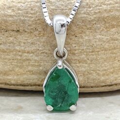 Pear Cut Emerald Pendant May Birthstone in 14k White Gold LS6735