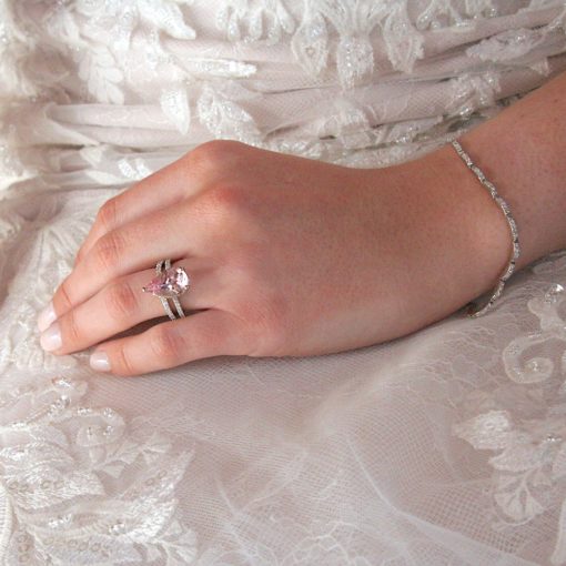 Pure Pink Morganite Engagement Set Hand Shot in 14k White Gold LS6659