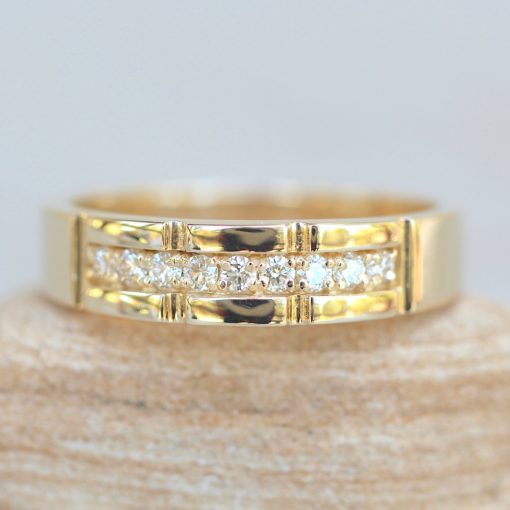 Faux Channel Set Diamond Wedding Band for Men 14k Yellow Gold LS6261