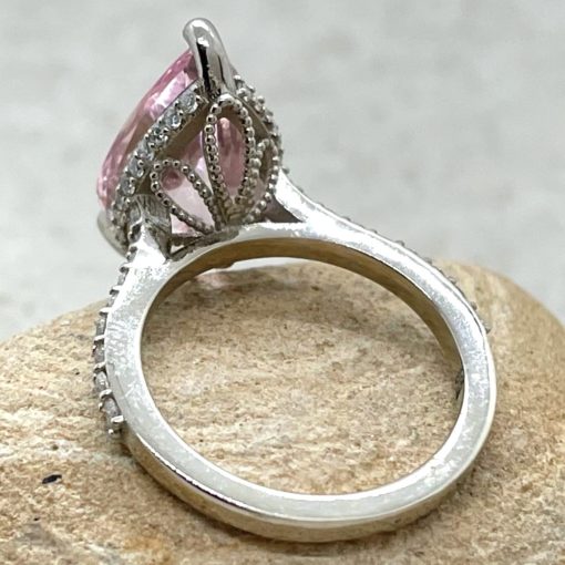 Filigree Pink Morganite Ring with Diamonds in Platinum LS6696