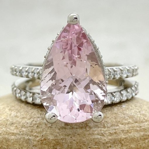 Pink Pear Morganite Bridal Set with Diamonds in 14k White Gold LS6659