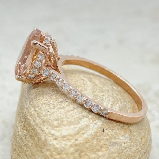 Side Halo Morganite Engagement Ring Oval Cut in 14k Rose Gold LS6170