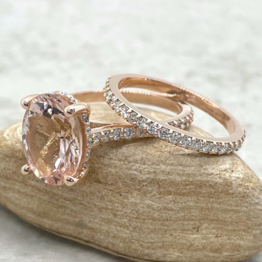 Cathedral Shank Bridal Set with Morganite in 18k Rose Gold LS6085
