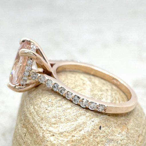 Cathedral Shank Morganite Ring Oval Cut in 14k Rose Gold LS6738