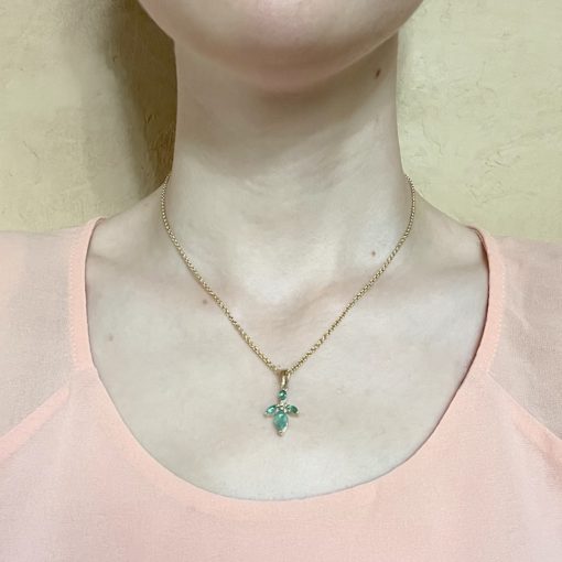 Emerald Mother's Birthstone Necklace Model Shot 18k Yellow Gold LS6722