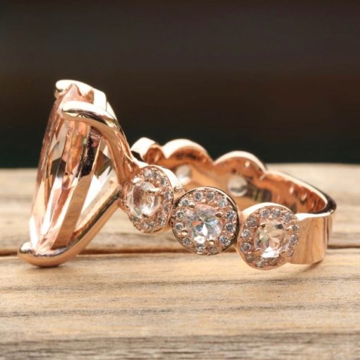 Halo Morganite Engagement Ring Pear Cut in 18k Rose Gold LS6747
